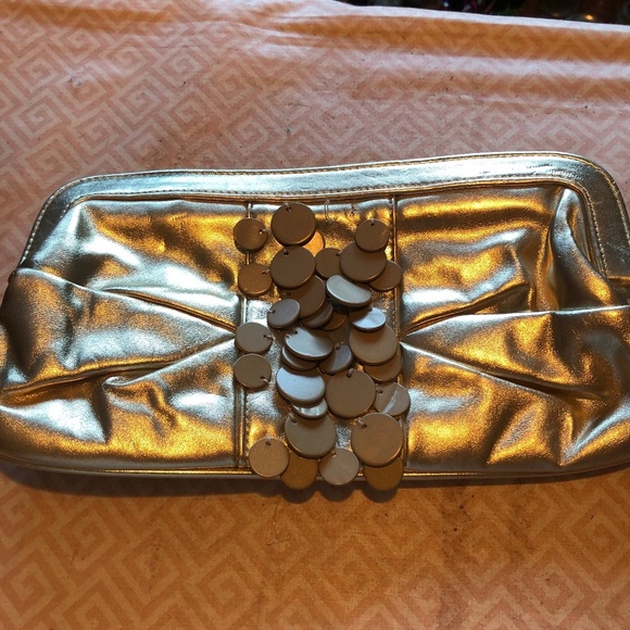 Funky gold Rinaldi clutch, snap shit, clean inside, great for graduation - Picture 1 of 5